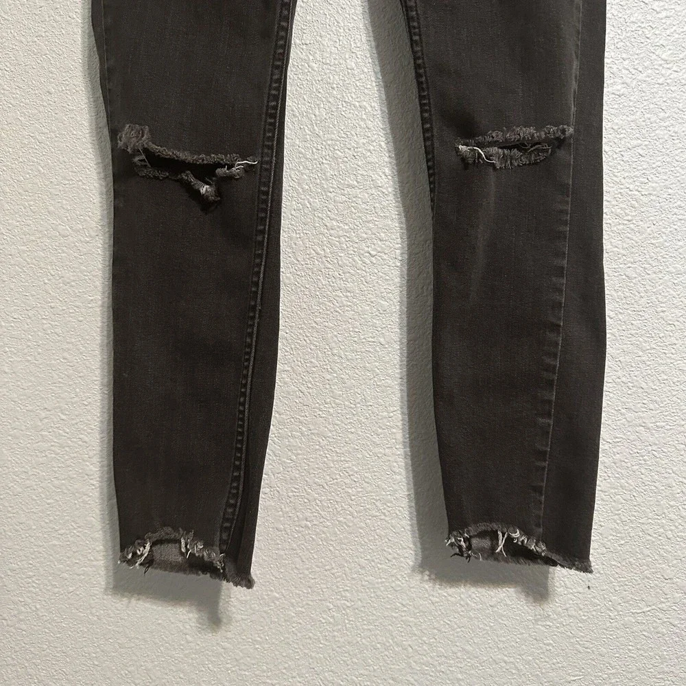 Free People Jeans Womens Size 25 Black Denim Pants Raw Hem Distressed 27x24 - Picture 3 of 8